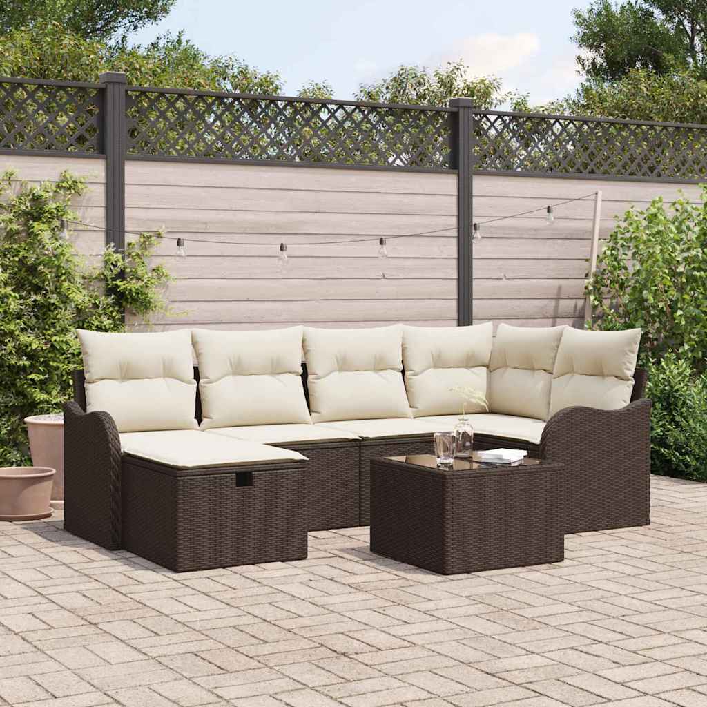 Garten-Sofa-Set mit Kissen mit Speicher 7 pcs Braun Poly Rattan