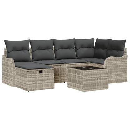 Garten-Sofa-Set mit Kissen 7 pcs Hellgrau Poly Rattan