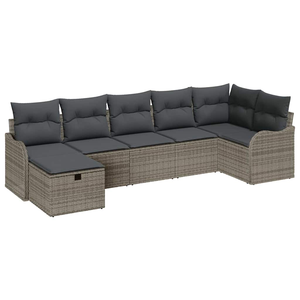 Garten-Sofa-Set mit Kissen mit Speicher 7 pcs Grau Poly Rattan