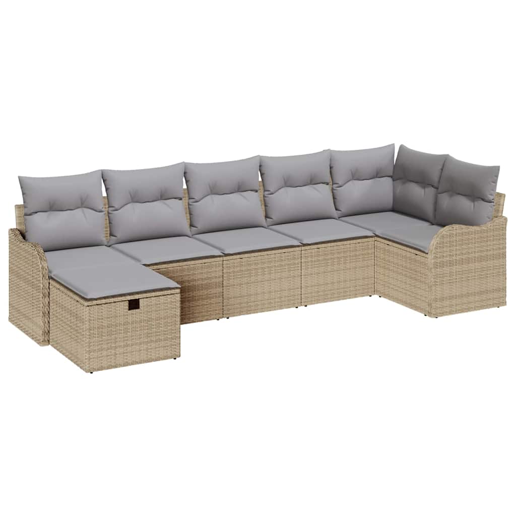 Garten-Sofa-Set mit Kissen mit Speicher 7 pcs Beige Poly Rattan