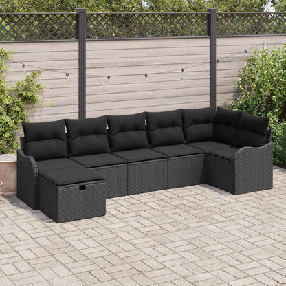 Garten-Sofa-Set mit Kissen 7 pcs Schwarz Poly Rattan