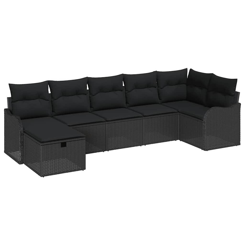 Garten-Sofa-Set mit Kissen 7 pcs Schwarz Poly Rattan