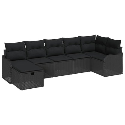Garten-Sofa-Set mit Kissen 7 pcs Schwarz Poly Rattan