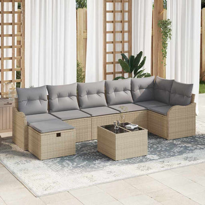 Garten-Sofa-Set mit Kissen mit Speicher 8 pcs Beige Poly Rattan
