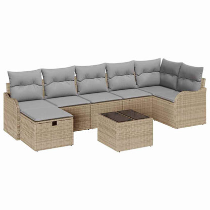 Garten-Sofa-Set mit Kissen mit Speicher 8 pcs Beige Poly Rattan