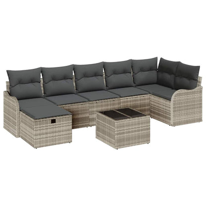 Garten-Sofa-Set mit Kissen 8 pcs Hellgrau Poly Rattan