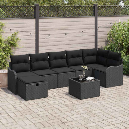 Garten-Sofa-Set mit Kissen 8 pcs Schwarz Poly Rattan