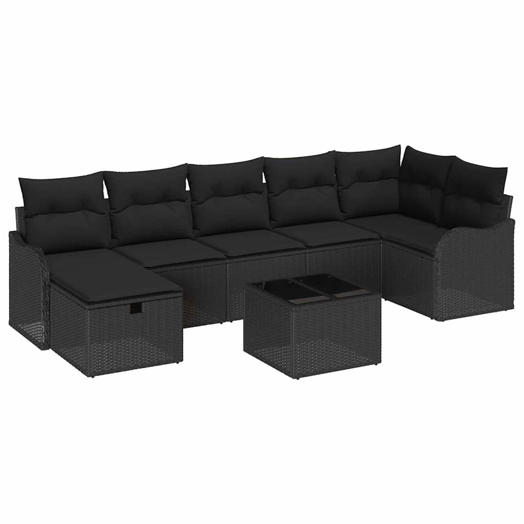 Garten-Sofa-Set mit Kissen 8 pcs Schwarz Poly Rattan