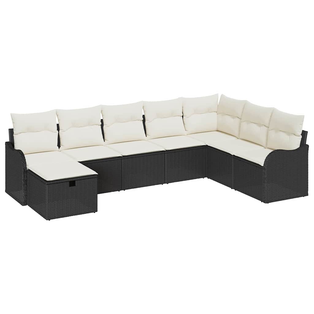 Garten-Sofa-Set mit Kissen 8 pcs Schwarz Poly Rattan