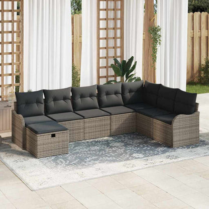 Gartensofa-set mit Kissen mit Speicher 8 pcs Grau Poly-Rattan