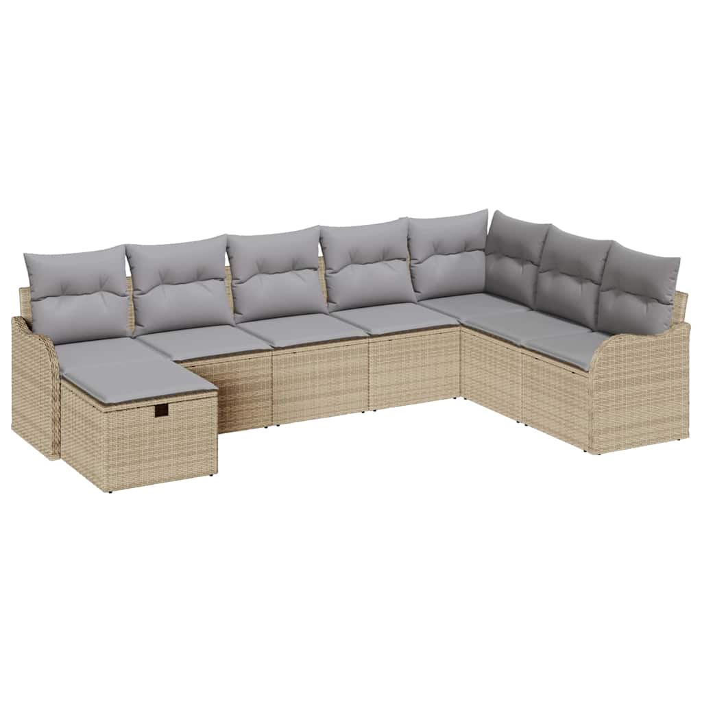 Garten-Sofa-Set mit Kissen mit Speicher 8 pcs Beige Poly Rattan