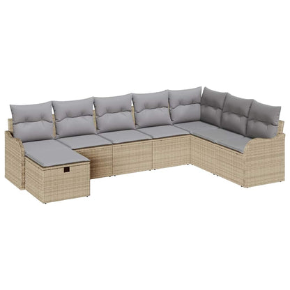 Garten-Sofa-Set mit Kissen mit Speicher 8 pcs Beige Poly Rattan