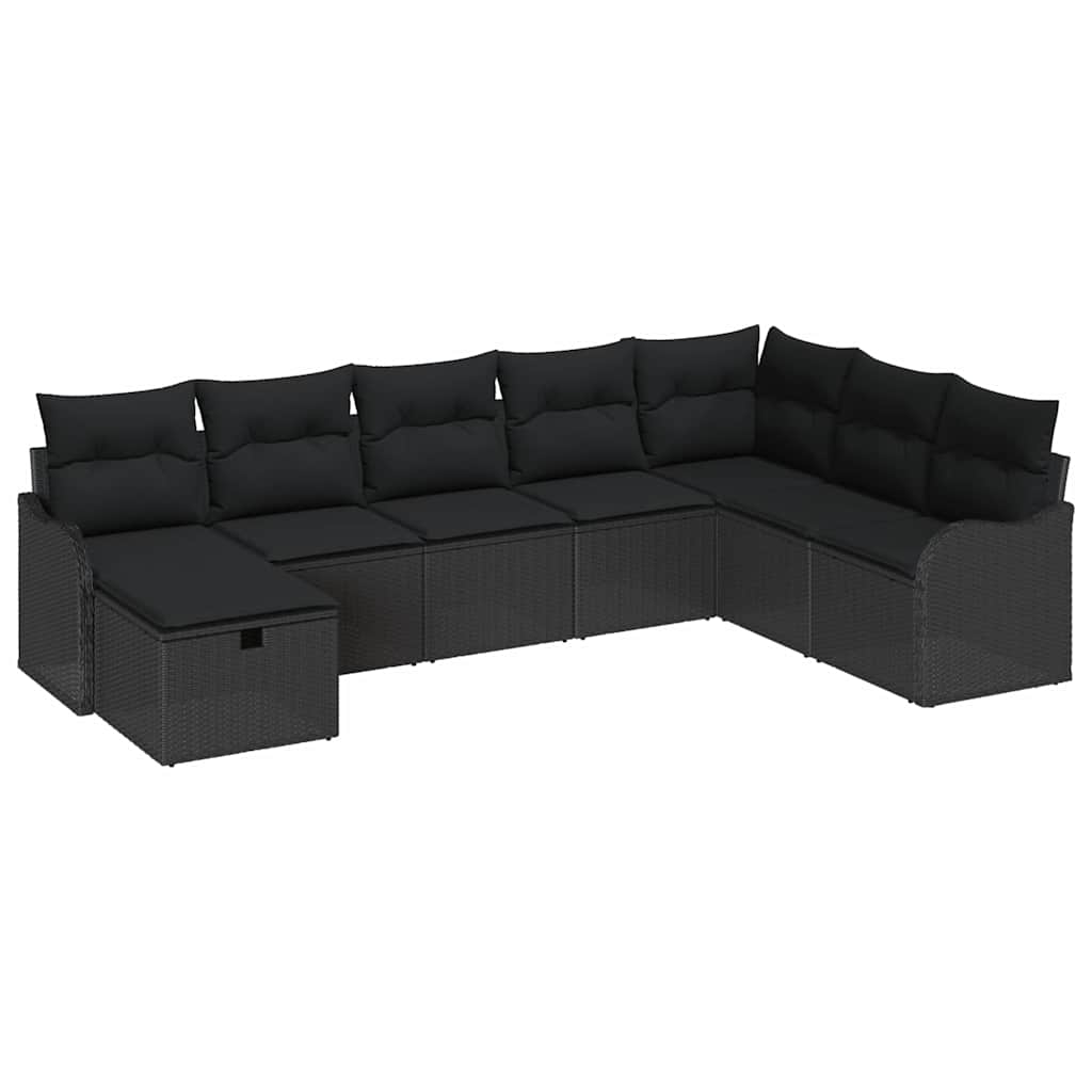 Garten-Sofa-Set mit Kissen 8 pcs Schwarz Poly Rattan