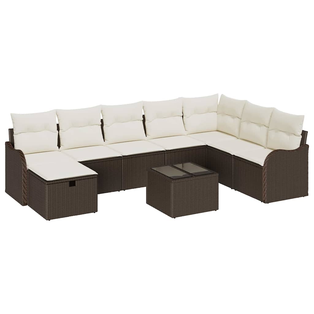 Garten-Sofa-Set mit Kissen mit Speicher 9 pcs Braun Poly Rattan