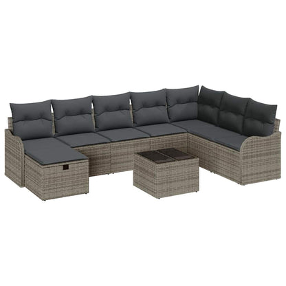 Garten-Sofa-Set mit Kissen mit Speicher 9 pcs Grau Poly Rattan