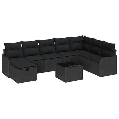Garten-Sofa-Set mit Kissen 9 pcs Schwarz Poly Rattan