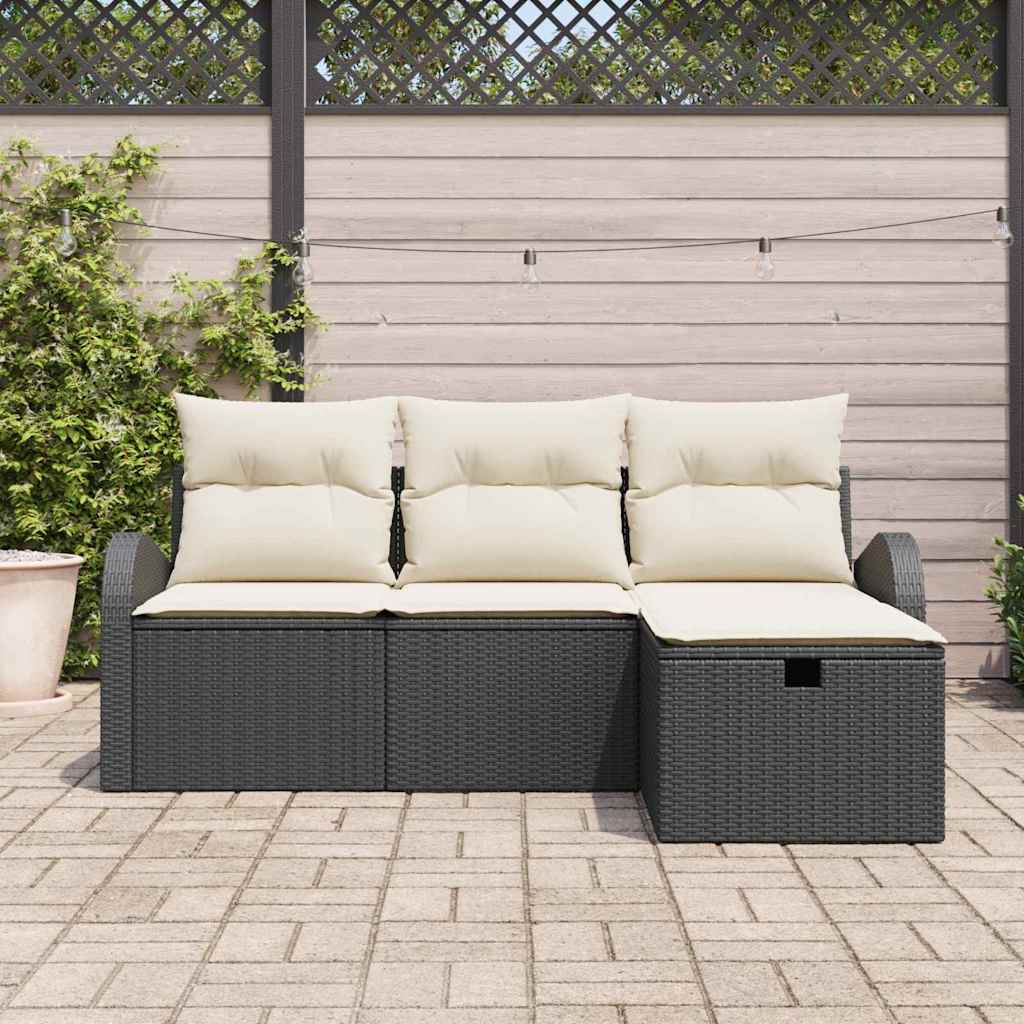 Garten-Sofa-Set mit Kissen 4 pcs Schwarz Poly Rattan