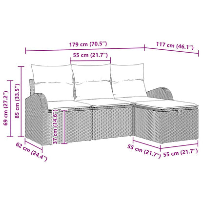 vidaXL Garten-Sofa-Set mit Kissen 4 pcs Schwarz Poly Rattan