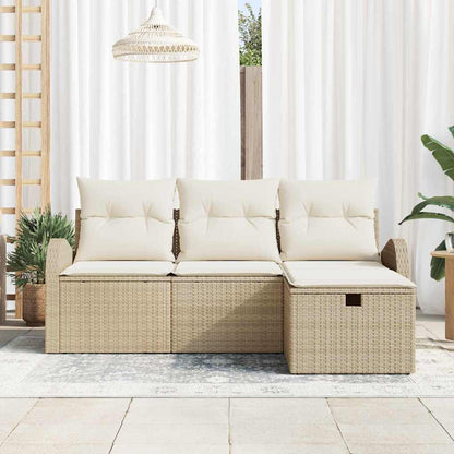 vidaXL Garten-Sofa-Set mit Kissen mit Speicher 4 pcs Beige Poly Rattan