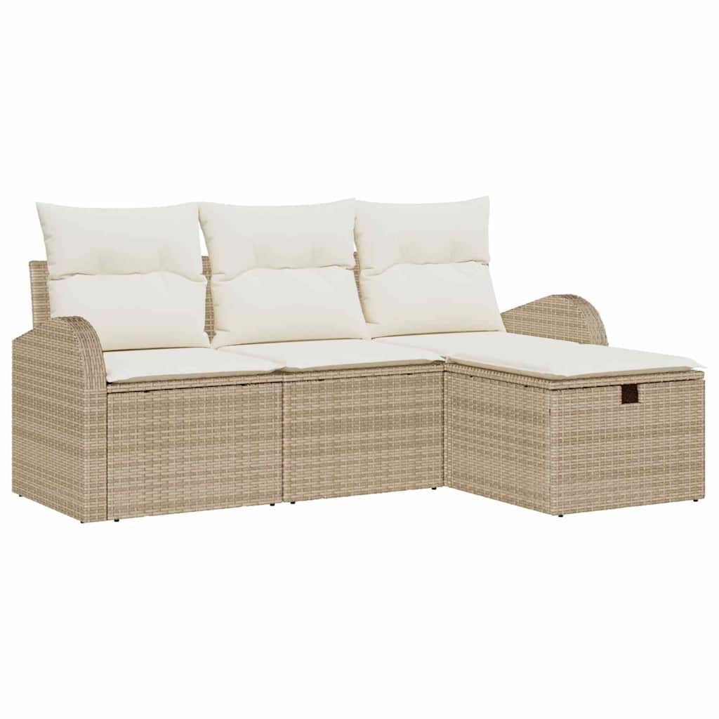 vidaXL Garten-Sofa-Set mit Kissen mit Speicher 4 pcs Beige Poly Rattan