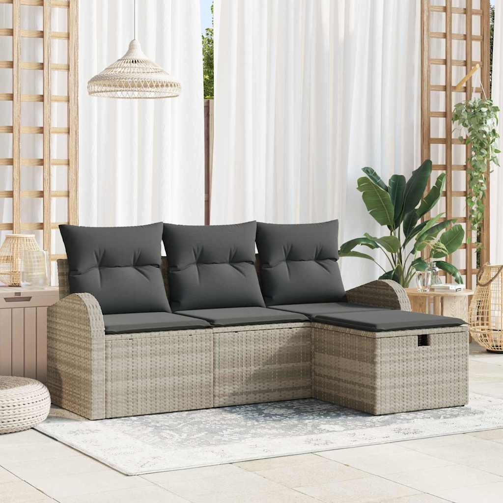 vidaXL Garten-Sofa-Set mit Kissen 4 pcs Hellgrau Poly Rattan