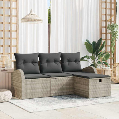 vidaXL Garten-Sofa-Set mit Kissen 4 pcs Hellgrau Poly Rattan