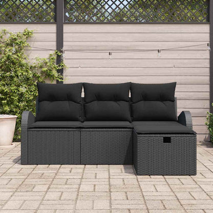 Gartensofa-set mit Kissen 4 pcs Schwarz Poly-Rattan