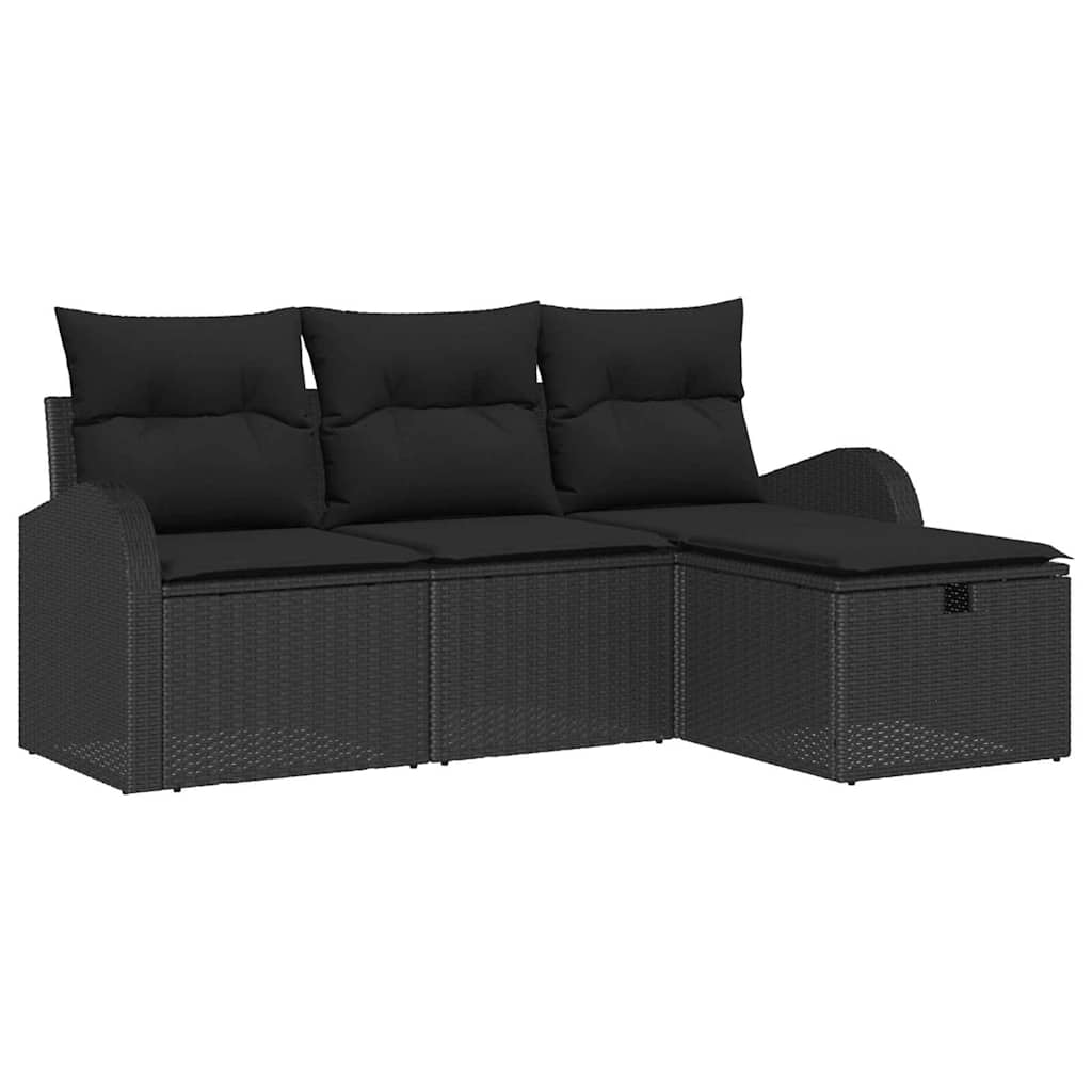 Gartensofa-set mit Kissen 4 pcs Schwarz Poly-Rattan