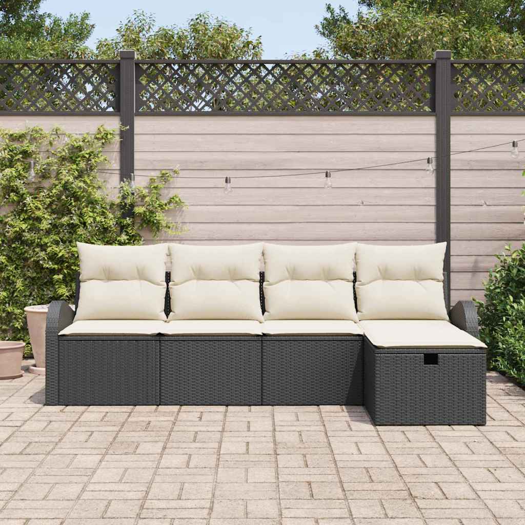 Garten-Sofa-Set mit Kissen 5 pcs Schwarz Poly Rattan