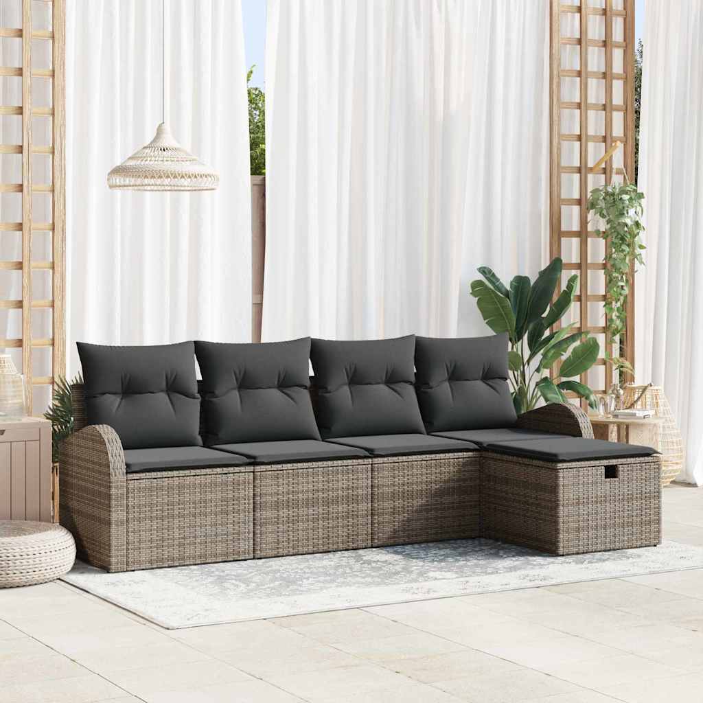 Garten-Sofa-Set mit Kissen mit Speicher 5 pcs Grau Poly Rattan