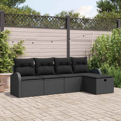 Garten-Sofa-Set mit Kissen 5 pcs Schwarz Poly Rattan