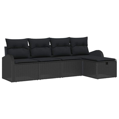 Garten-Sofa-Set mit Kissen 5 pcs Schwarz Poly Rattan