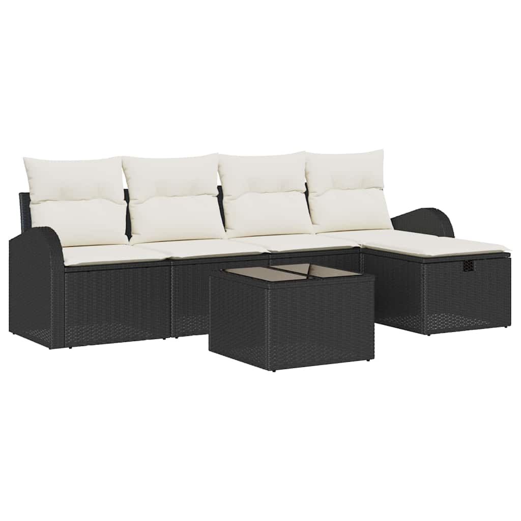 Garten-Sofa-Set mit Kissen 6 pcs Schwarz Poly Rattan
