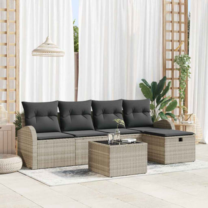 Garten-Sofa-Set mit Kissen 6 pcs Hellgrau Poly Rattan