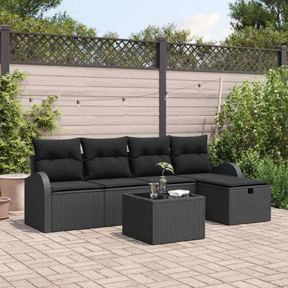 Garten-Sofa-Set mit Kissen 6 pcs Schwarz Poly Rattan