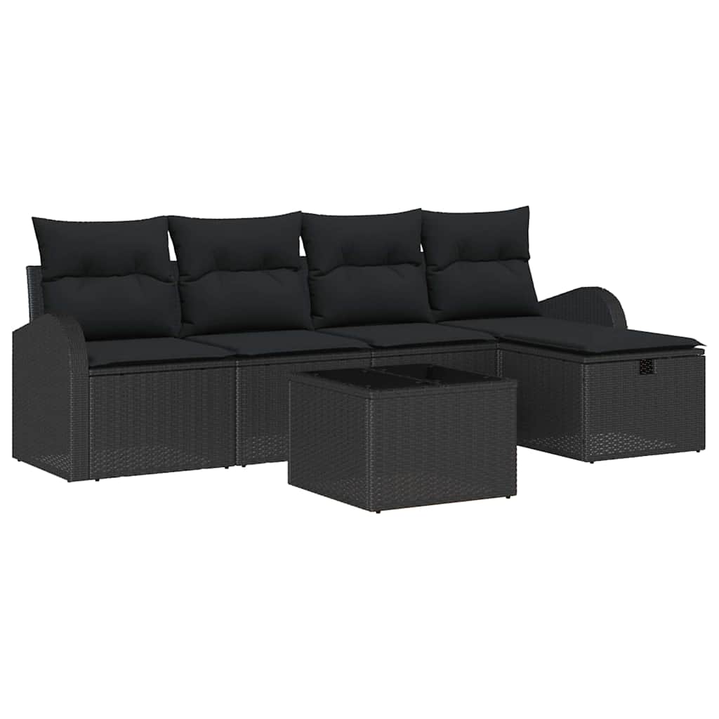 Garten-Sofa-Set mit Kissen 6 pcs Schwarz Poly Rattan