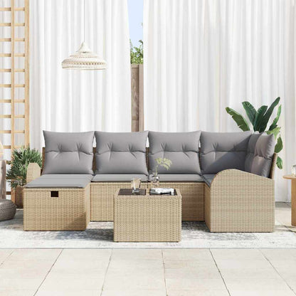 Garten-Sofa-Set mit Kissen mit Speicher 7 pcs Beige Poly Rattan