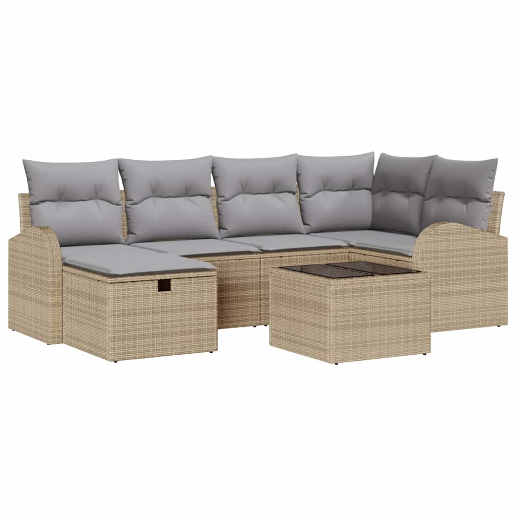 Garten-Sofa-Set mit Kissen mit Speicher 7 pcs Beige Poly Rattan