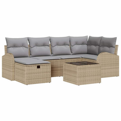 Garten-Sofa-Set mit Kissen mit Speicher 7 pcs Beige Poly Rattan
