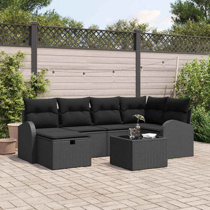 Garten-Sofa-Set mit Kissen 7 pcs Schwarz Poly Rattan