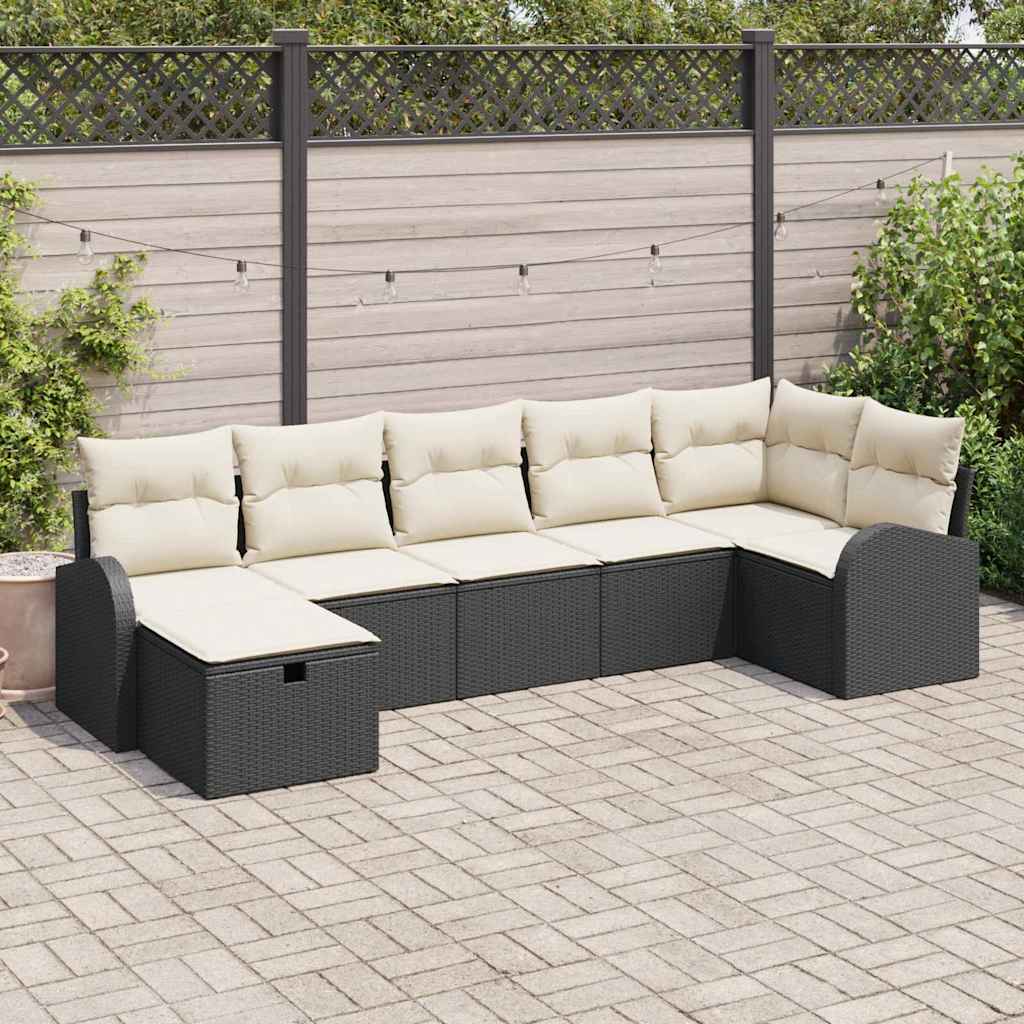 vidaXL Gartensofa-set mit Kissen 7 pcs Schwarz Poly-Rattan