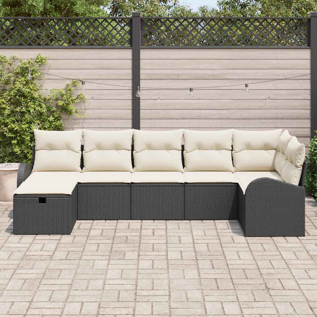 vidaXL Gartensofa-set mit Kissen 7 pcs Schwarz Poly-Rattan