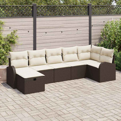 Gartensofa-set mit Kissen mit Speicher 7 pcs Braun Poly-Rattan