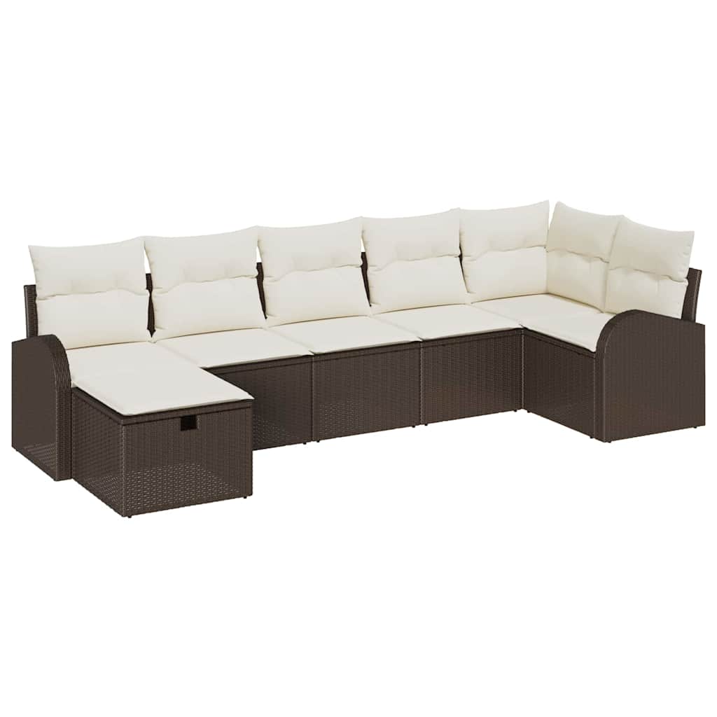 Gartensofa-set mit Kissen mit Speicher 7 pcs Braun Poly-Rattan