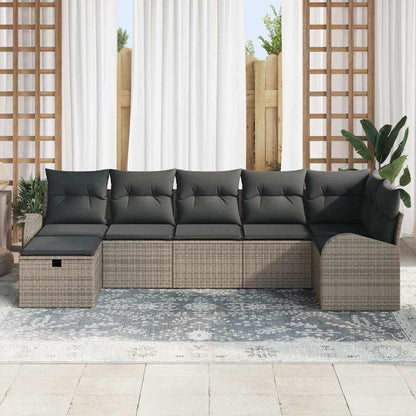 Gartensofa-set mit Kissen mit Speicher 7 pcs Grau Poly-Rattan