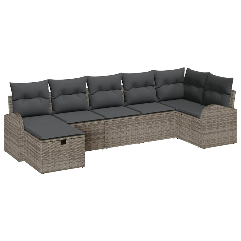 Gartensofa-set mit Kissen mit Speicher 7 pcs Grau Poly-Rattan