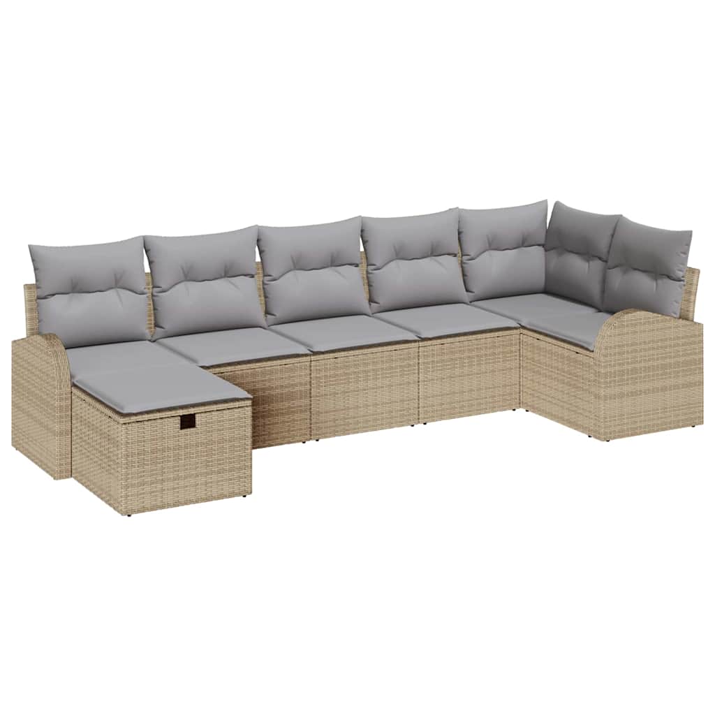 Gartensofa-set mit Kissen mit Speicher 7 pcs Beige Poly-Rattan