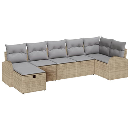 Gartensofa-set mit Kissen mit Speicher 7 pcs Beige Poly-Rattan
