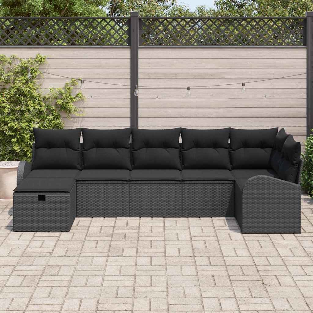vidaXL Ensemble de canapés de jardin avec coussins 7 pcs Noir Résine tressée