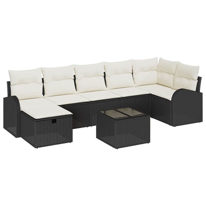 Garten-Sofa-Set mit Kissen 8 pcs Schwarz Poly Rattan